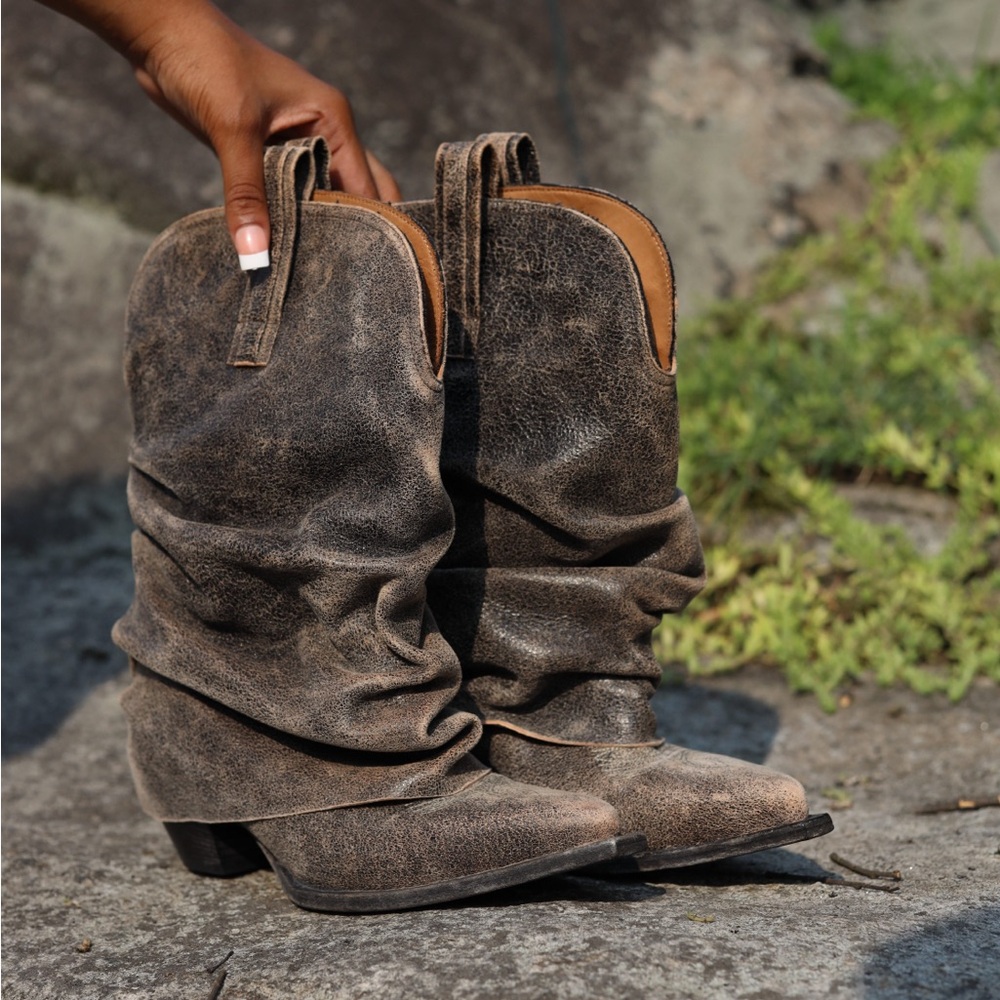 R13 Distressed Gray Heeled Boots